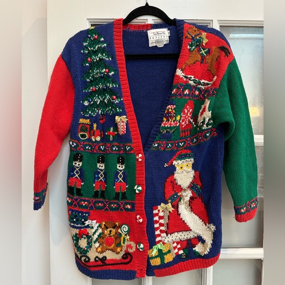 Vintage Talbots Cardigan Hand Knitted Festive Christmas Xmas Size Small Petite S - Picture 1 of 16